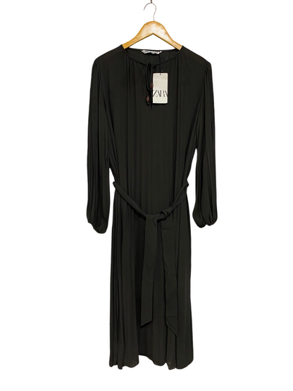 ZARA |S| BUST 20| A27| ELEGANT BLACK TIE-WAIST LONG-SLEEVE MIDI DRESS