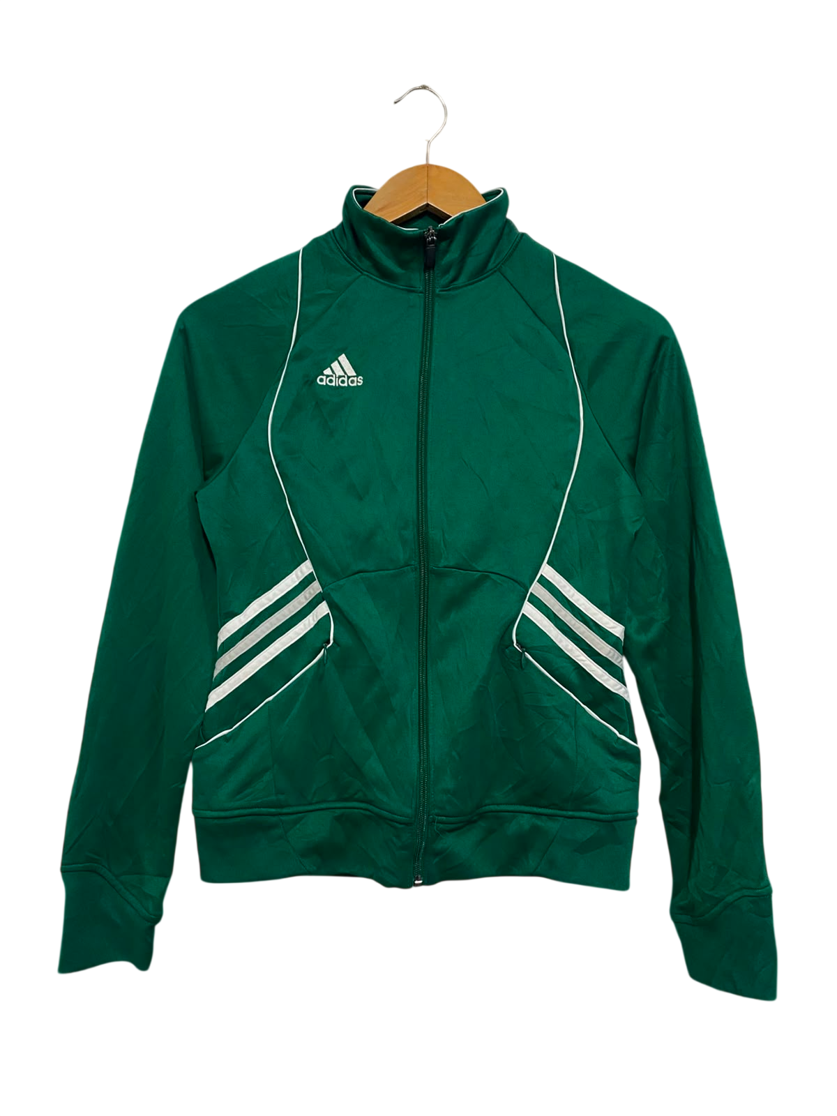 ADIDAS |S| BUST 17| A27| FOREST GREEN & WHITE PIPED ATHLETIC ZIP-UP TRACK JACKET