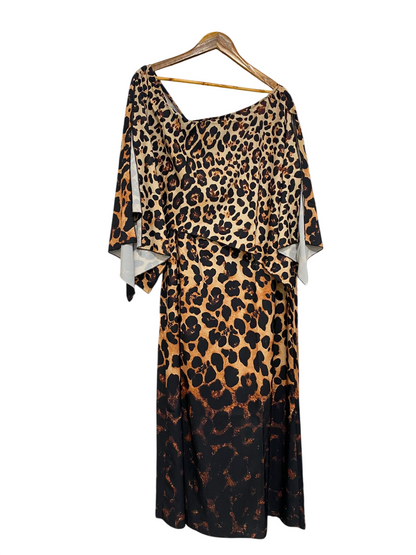 SHEIN CURVE |XL| BUST 19| A27| LEOPARD PRINT OMBRE CAPE-STYLE LONG MIDI DRESS