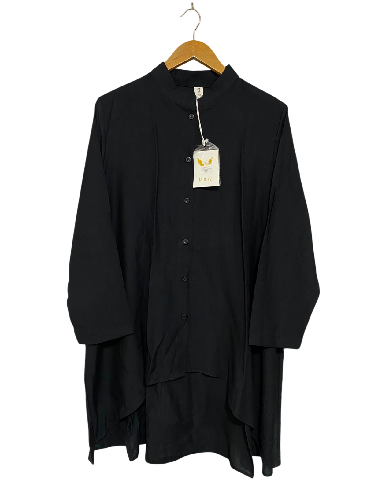 M&W |XL| BUST 23| A27| CLASSIC BLACK MOCK-NECK BUTTON-FRONT HI-LOW TUNIC SHIRT