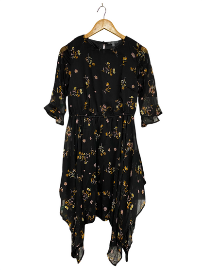 MISSGUIDED |M| BUST 17| A27| BLACK & YELLOW FLORAL HANDKERCHIEF HEM MIDI DRESS