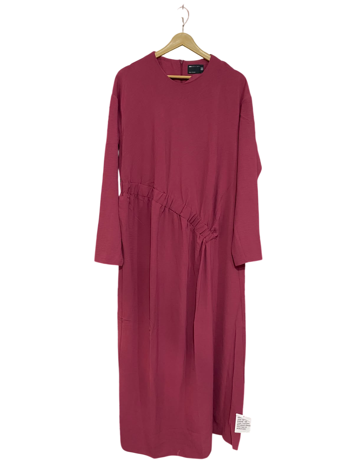 ASOS |M| BUST 21|A27| MAUVE / BERRY LONG-SLEEVE GATHERED WAIST MIDI DRESS