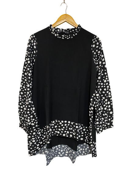SHEIN |M| BUST 21| A27| BLACK & WHITE ABSTRACT SPOT-PRINT HIGH-NECK TUNIC TOP