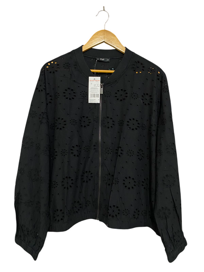 F&F |XL| BUST 24| A27| BLACK BRODERIE ANGLAISE EYELET ZIP-UP BOMBER JACKET