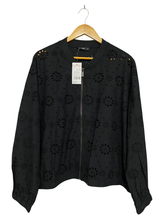 F&F |XL| BUST 24| A27| BLACK BRODERIE ANGLAISE EYELET ZIP-UP BOMBER JACKET