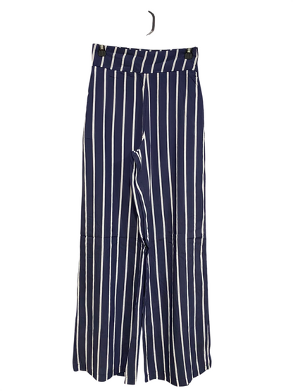|M| WAIST 26| A27| NAVY BLUE & WHITE VERTICAL STRIPED WIDE-LEG TROUSERS