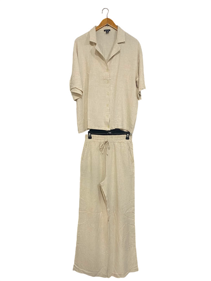 BOOHOO |M| A27| BEIGE CAMP-COLLAR SHORT-SLEEVE SHIRT & WIDE-LEG PANTS LOUNGE SET