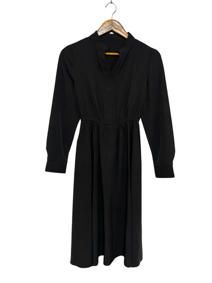 SHEIN |XS| BUST 16| A27| CLASSIC BLACK STAND-COLLAR V-NECK LONG-SLEEVE MIDI DRESS