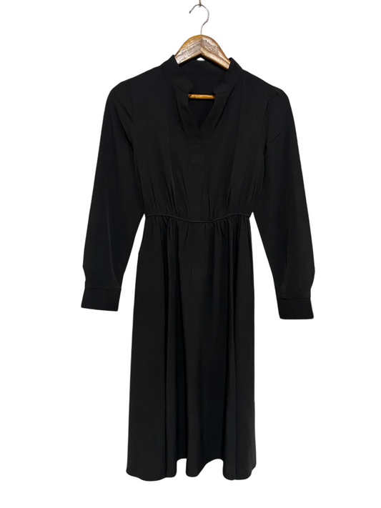 SHEIN |XS| BUST 16| A27| CLASSIC BLACK STAND-COLLAR V-NECK LONG-SLEEVE MIDI DRESS