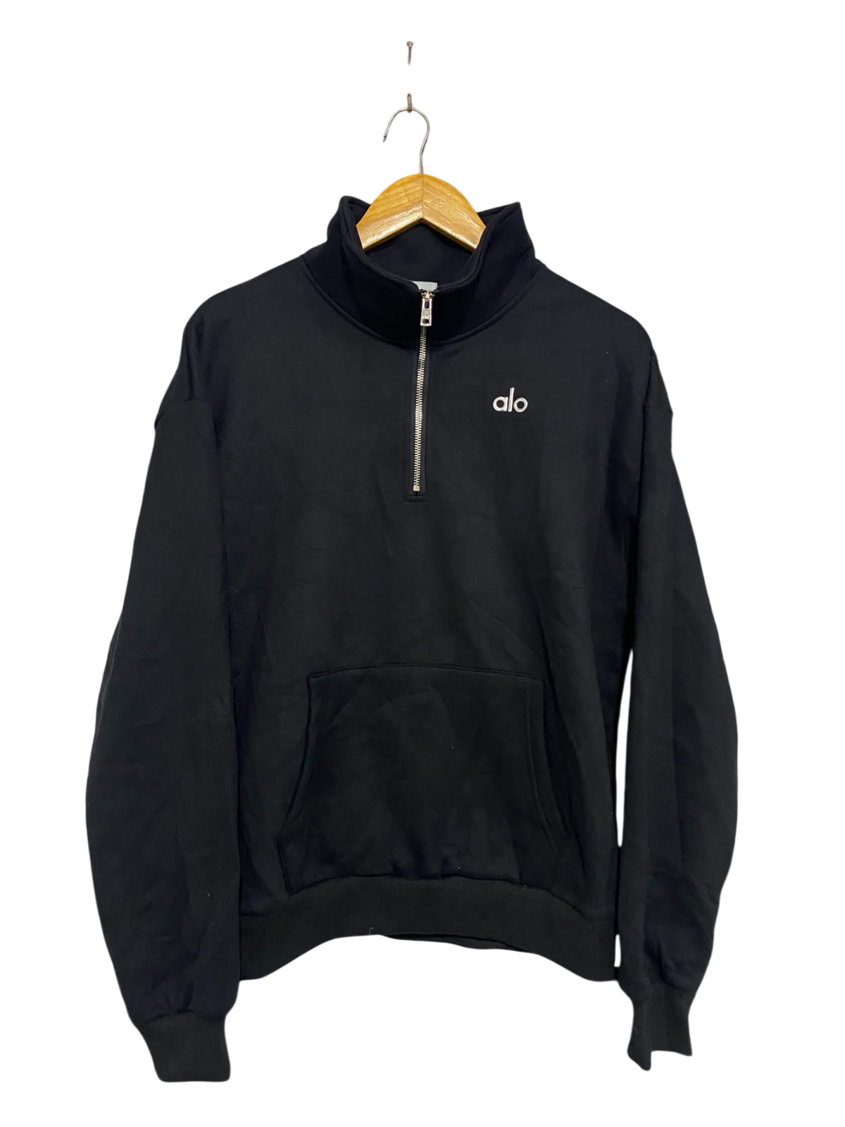 ALO |S| BUST 22| A27| BLACK ALO YOGA HALF-ZIP PULLOVER SWEATSHIRT WITH KANGA POCKET