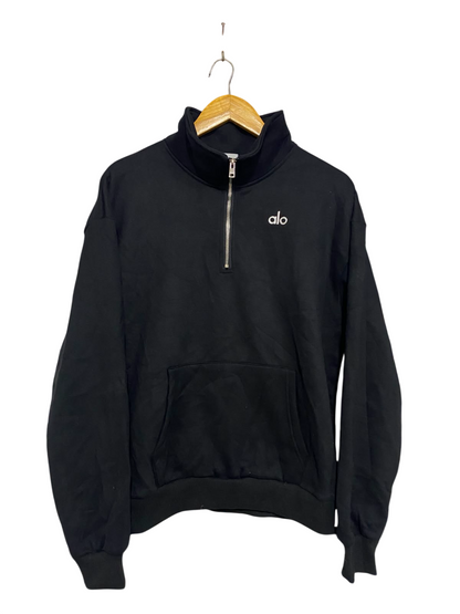 ALO |S| BUST 22| A27| BLACK ALO YOGA HALF-ZIP PULLOVER SWEATSHIRT WITH KANGA POCKET