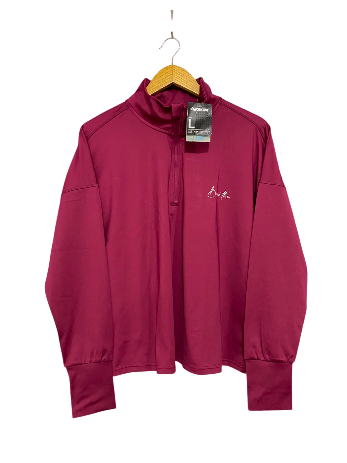 PRIMARK CARES |L| BUST 22| A28| BERRY PINK HALF-ZIP ATHLETIC LONG-SLEEVE TOP WITH THUMBHOLE CUFFS