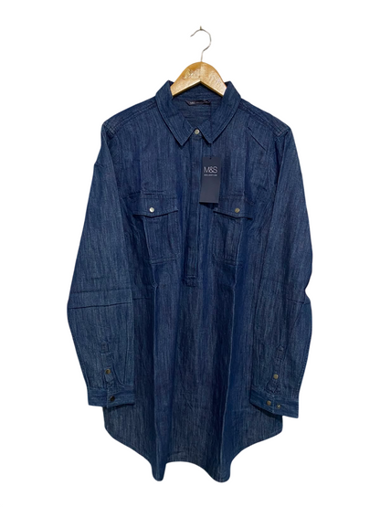 M&S |L| BUST 18| A28| CLASSIC BLUE DENIM COLLARED LONG-SLEEVE SHIRT DRESS / TUNIK