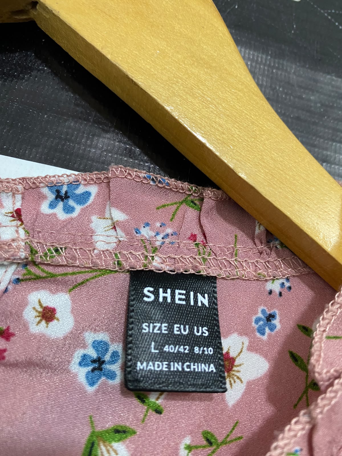 SHEIN |L| BUST 19| A28| DUSTY PINK & WHITE FLORAL PRINT RUFFLE-TRIM LONG-SLEEVE MIDI DRESS