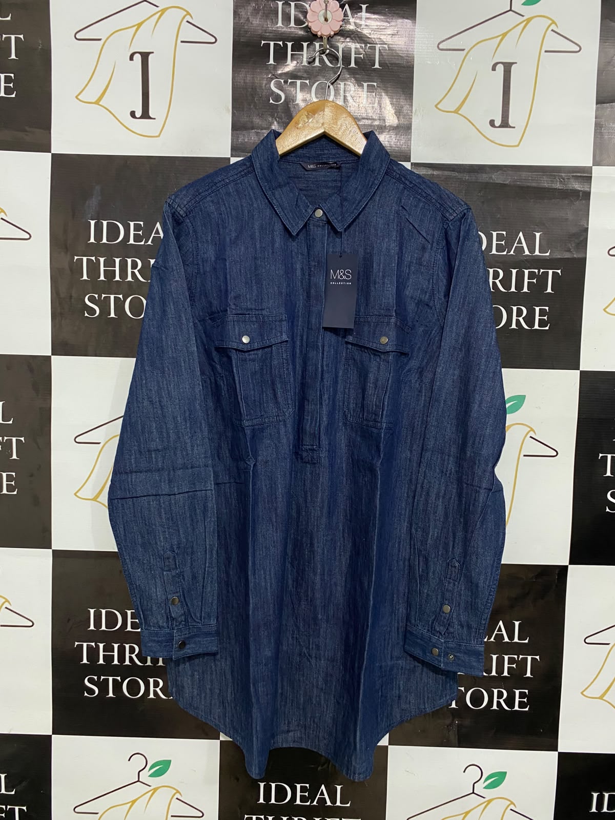 M&S |L| BUST 18| A28| CLASSIC BLUE DENIM COLLARED LONG-SLEEVE SHIRT DRESS / TUNIK