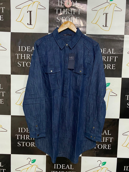 M&S |L| BUST 18| A28| CLASSIC BLUE DENIM COLLARED LONG-SLEEVE SHIRT DRESS / TUNIK