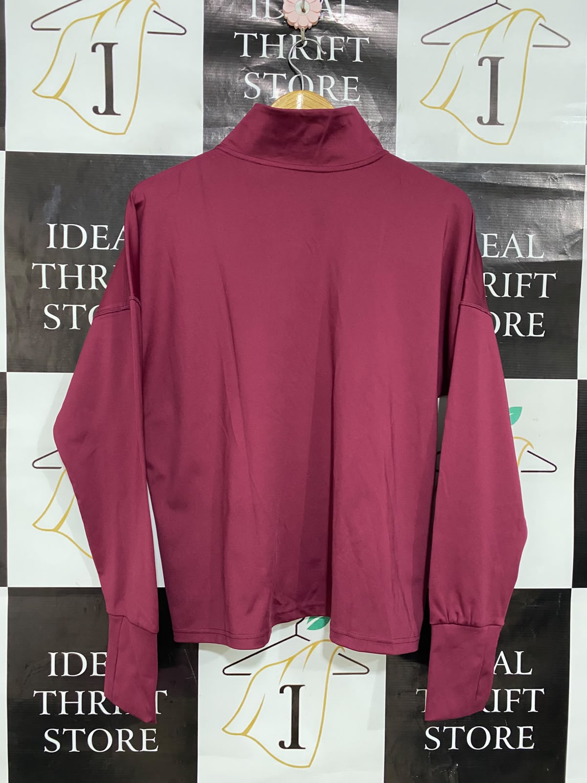PRIMARK CARES |L| BUST 22| A28| BERRY PINK HALF-ZIP ATHLETIC LONG-SLEEVE TOP WITH THUMBHOLE CUFFS