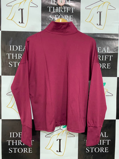 PRIMARK CARES |L| BUST 22| A28| BERRY PINK HALF-ZIP ATHLETIC LONG-SLEEVE TOP WITH THUMBHOLE CUFFS