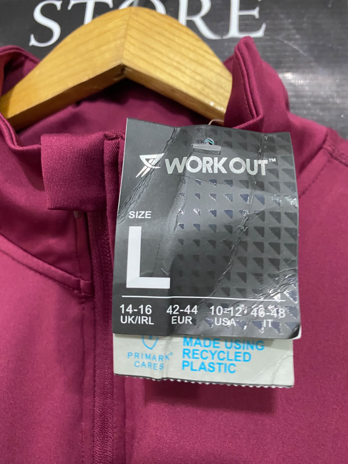 PRIMARK CARES |L| BUST 22| A28| BERRY PINK HALF-ZIP ATHLETIC LONG-SLEEVE TOP WITH THUMBHOLE CUFFS