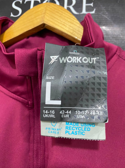 PRIMARK CARES |L| BUST 22| A28| BERRY PINK HALF-ZIP ATHLETIC LONG-SLEEVE TOP WITH THUMBHOLE CUFFS