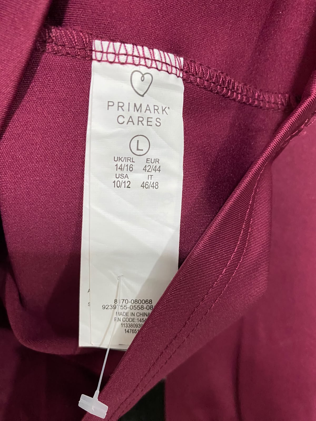PRIMARK CARES |L| BUST 22| A28| BERRY PINK HALF-ZIP ATHLETIC LONG-SLEEVE TOP WITH THUMBHOLE CUFFS