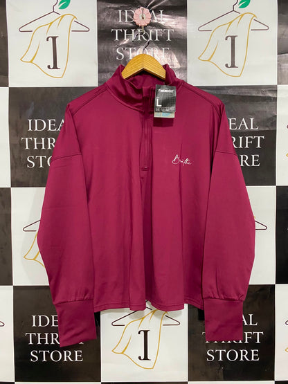 PRIMARK CARES |L| BUST 22| A28| BERRY PINK HALF-ZIP ATHLETIC LONG-SLEEVE TOP WITH THUMBHOLE CUFFS