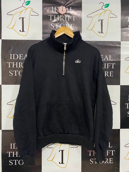 ALO |S| BUST 22| A27| BLACK ALO YOGA HALF-ZIP PULLOVER SWEATSHIRT WITH KANGA POCKET