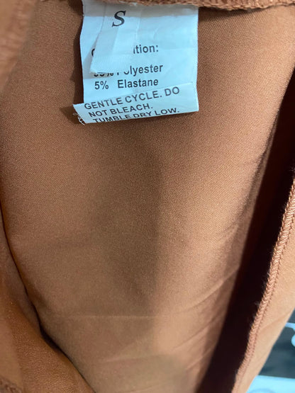 |S| BUST 16| A27| CARAMEL BROWN WRAP-STYLE LONG-SLEEVE TIE-WAIST MIDI DRESS