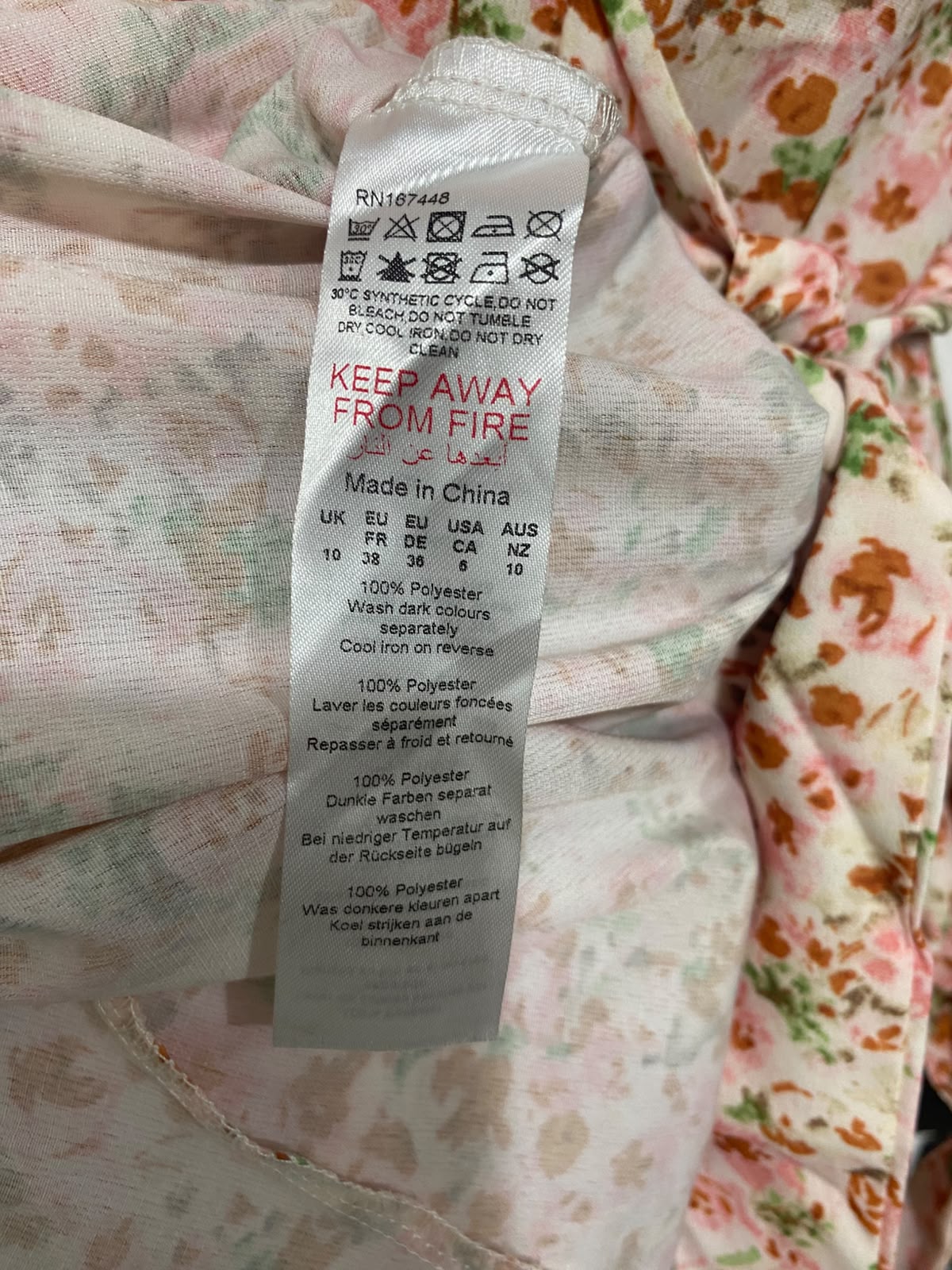 BOOHOO |M| BUST 18| A27| BLUSH PINK & ORANGE FLORAL WRAP-STYLE RUFFLE MIDI DRESS