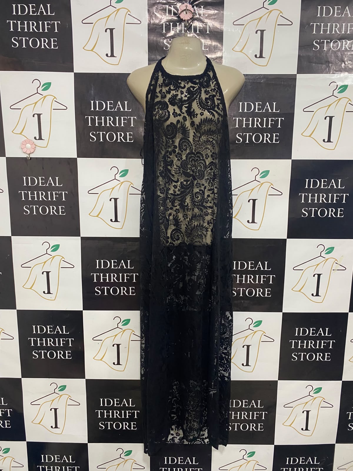 ATMOSPHERE |L| BUST 20| A27| BLACK SHEER LACE HALTER-NECK MAXI DRESS / COVER-UP