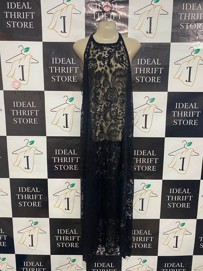 ATMOSPHERE |L| BUST 20| A27| BLACK SHEER LACE HALTER-NECK MAXI DRESS / COVER-UP