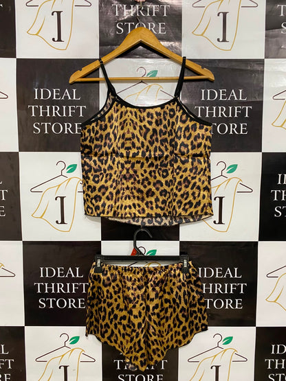 |S| A27| LEOPARD PRINT SATIN CAMI TOP & SHORTS LOUNGE & SLEEPWEAR SET