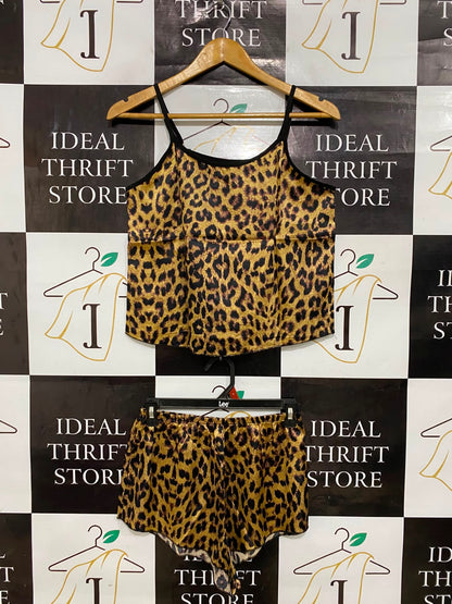 |S| A27| LEOPARD PRINT SATIN CAMI TOP & SHORTS LOUNGE & SLEEPWEAR SET