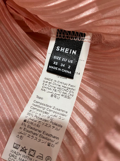 SHEIN |XS| A27| DUSTY ROSE PLISÉ PLEATED LONG-SLEEVE CROP TOP & MIDI SKIRT SET