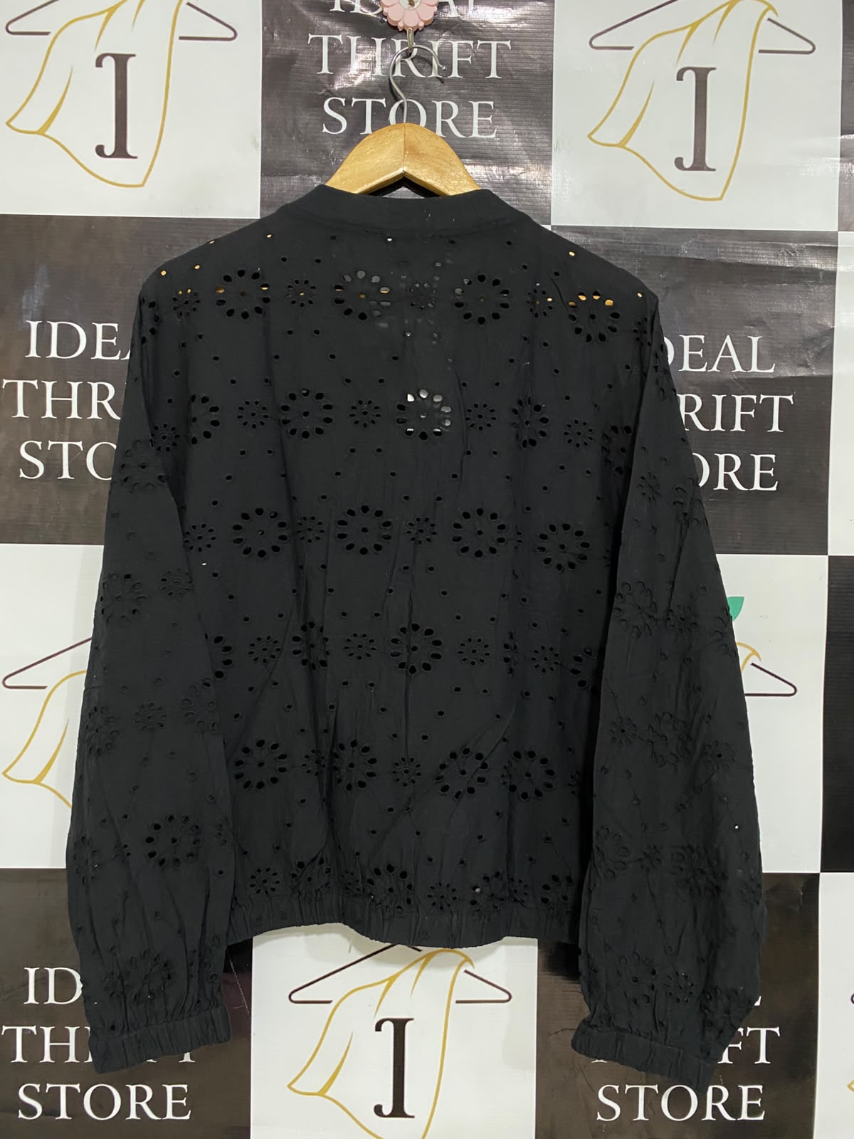 F&F |XL| BUST 24| A27| BLACK BRODERIE ANGLAISE EYELET ZIP-UP BOMBER JACKET