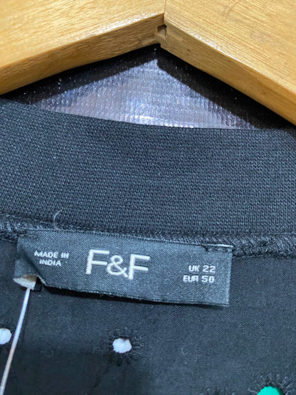 F&F |XL| BUST 24| A27| BLACK BRODERIE ANGLAISE EYELET ZIP-UP BOMBER JACKET