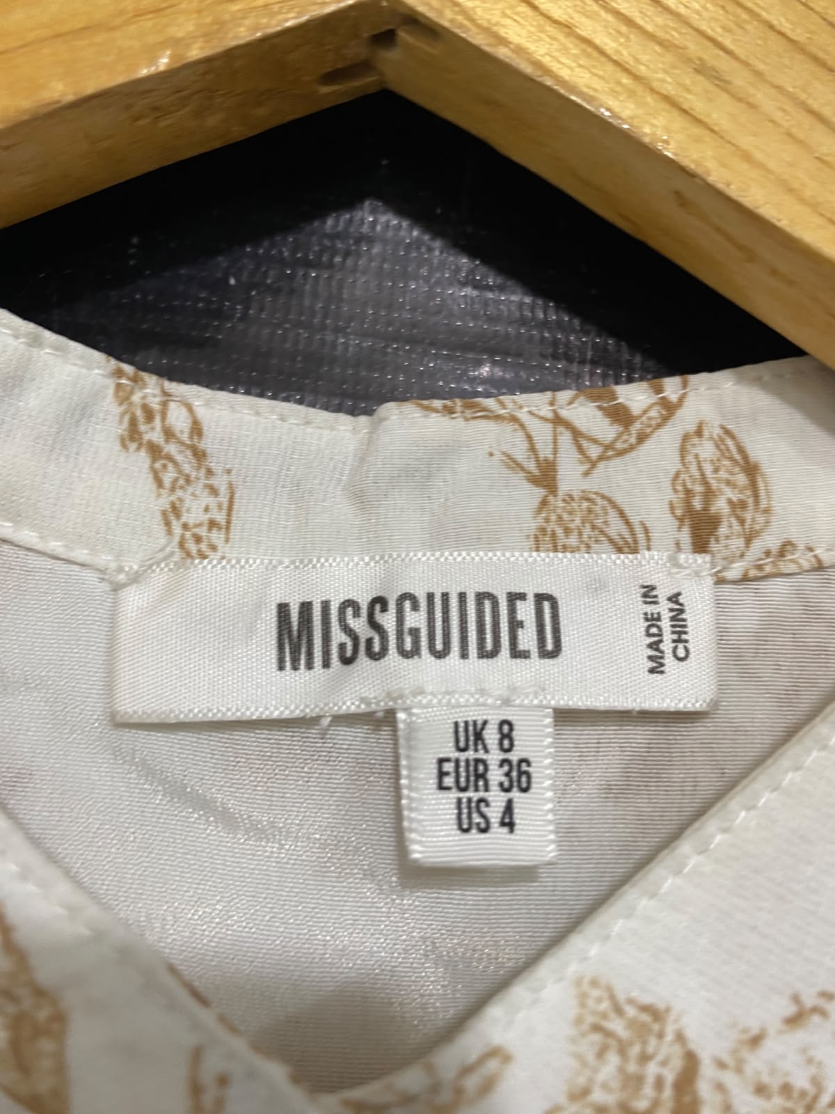 MISSGUIDED |S| BUST 18| A27| CREAM & BROWN FLORAL BUTTON-FRONT LONG-SLEEVE MINI DRESS