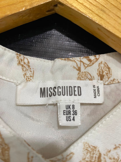 MISSGUIDED |S| BUST 18| A27| CREAM & BROWN FLORAL BUTTON-FRONT LONG-SLEEVE MINI DRESS