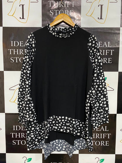 SHEIN |M| BUST 21| A27| BLACK & WHITE ABSTRACT SPOT-PRINT HIGH-NECK TUNIC TOP