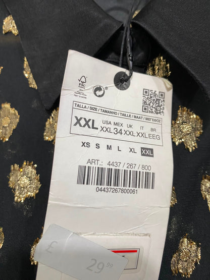 ZARA |XL| BUST 20| A27| BLACK & GOLD METALLIC JACQUARD COLLARED BUTTON-DOWN TUNIC DRESS