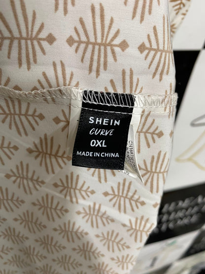 SHEIN CURVE |XL| BUST 20| A27| CREAM & BROWN GEOMETRIC PRINT TIE-WAIST LONG-SLEEVE MIDI DRESS
