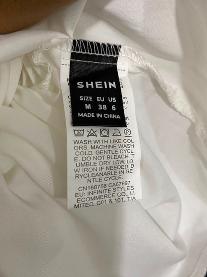 SHEIN |M| BUST 17| A27| CRISP WHITE V-NECK TIE-WAIST SHORT-SLEEVE MIDI DRESS
