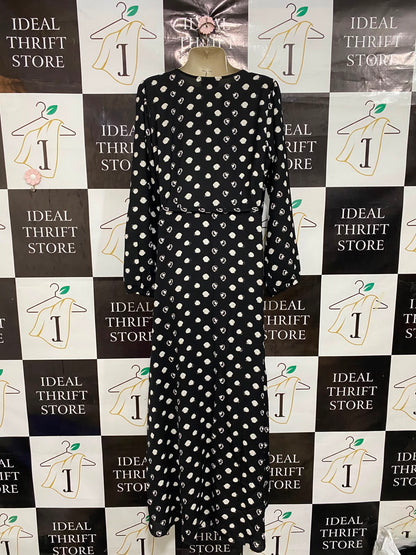 DACING LEOPARD |L| BUST 19| A27| BLACK & WHITE ABSTRACT SPOT WRAP-STYLE LONG-SLEEVE MIDI DRESS