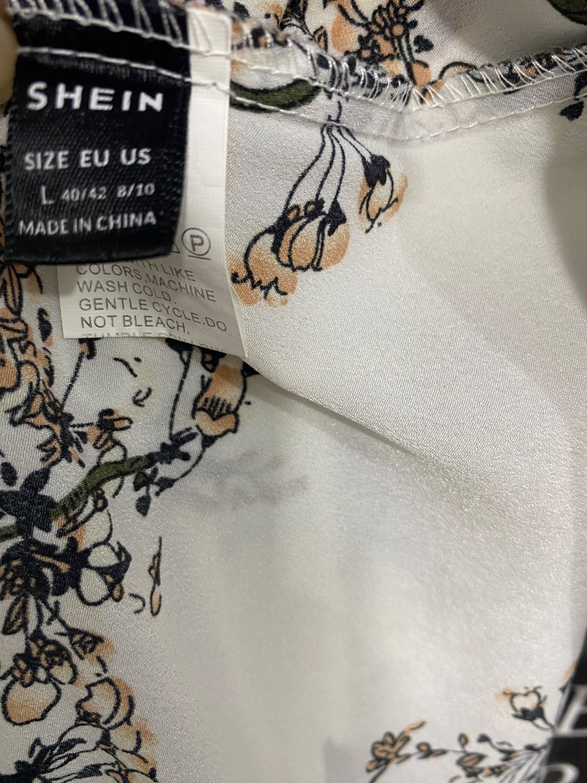 SHEIN |L| BUST 19| A27| WHITE & MULTICOLOR FLORAL HIGH-NECK TIE-WAIST LONG-SLEEVE MIDI DRESS