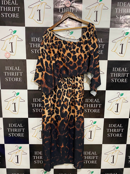 SHEIN CURVE |XL| BUST 19| A27| LEOPARD PRINT OMBRE CAPE-STYLE LONG MIDI DRESS