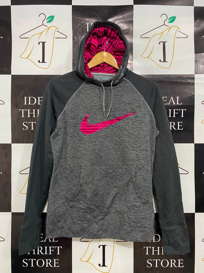 NIKE |M| BUST 20| A27| GREY & PINK VIBRANT SWOOSH ATHLETIC HOODED SWEATSHIRT