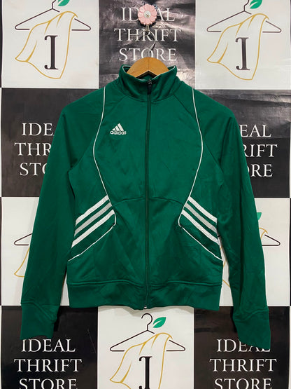ADIDAS |S| BUST 17| A27| FOREST GREEN & WHITE PIPED ATHLETIC ZIP-UP TRACK JACKET