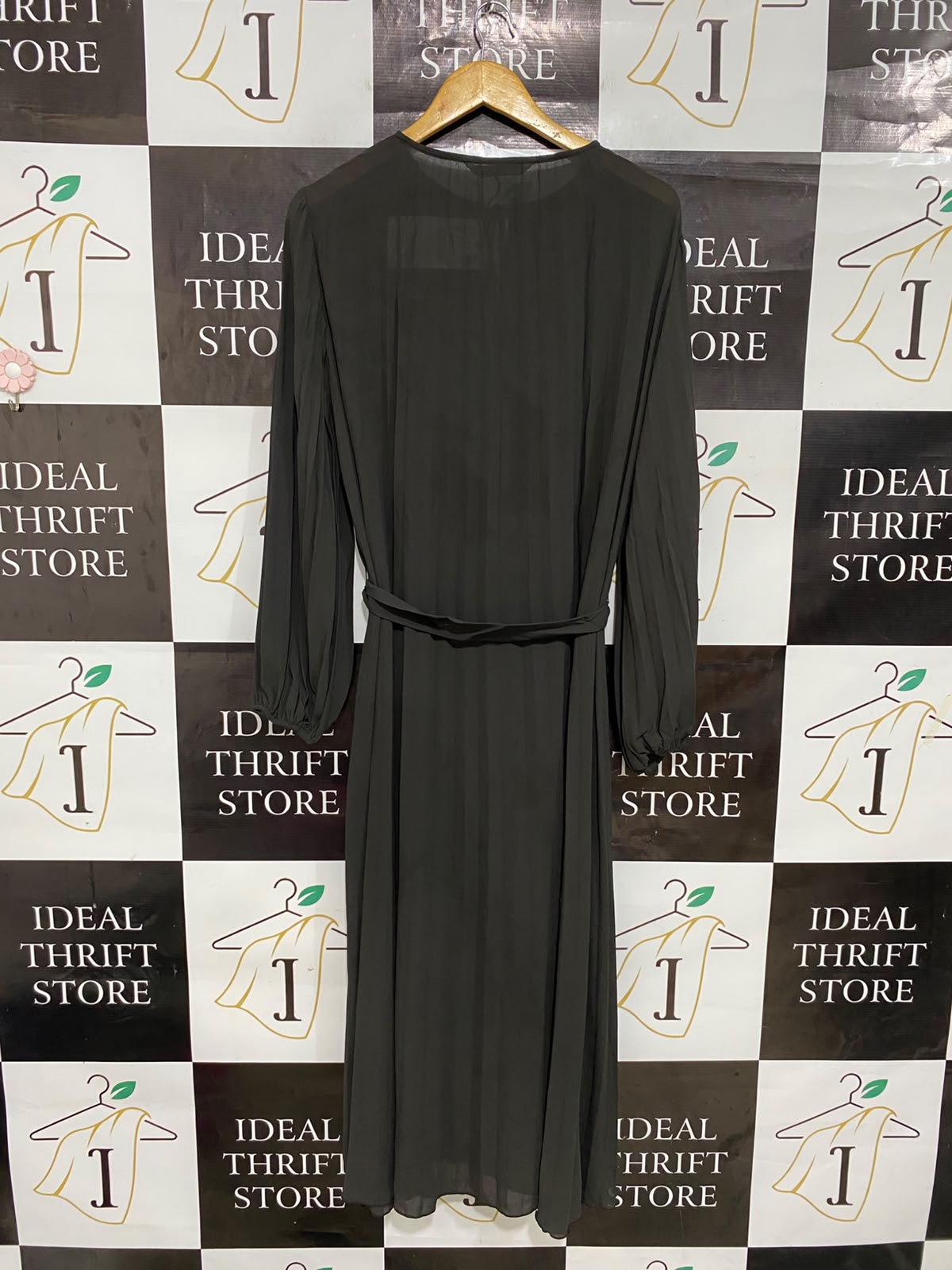 ZARA |S| BUST 20| A27| ELEGANT BLACK TIE-WAIST LONG-SLEEVE MIDI DRESS