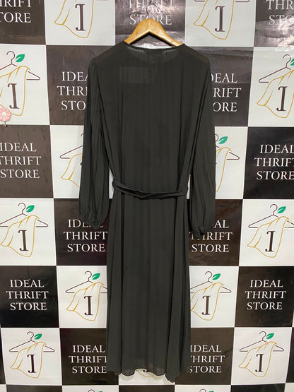 ZARA |S| BUST 20| A27| ELEGANT BLACK TIE-WAIST LONG-SLEEVE MIDI DRESS