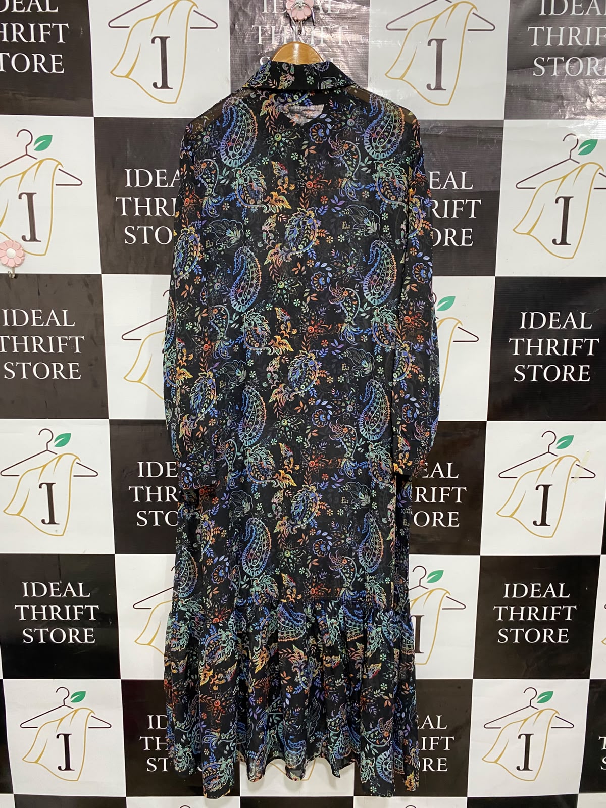 SHEIN |XL| BUST 24| A27| BLACK & MULTICOLOR PAISLEY FLORAL COLLARED MIDI SHIRT DRESS
